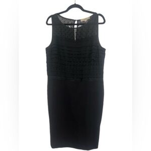 Loft Black Sleeveless Dress With Swiss Dot Top Size 16